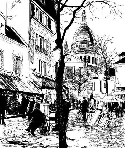 Best Paris France Cafe Pencil Drawing France Illustrations, Royalty ...