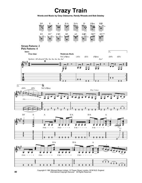 Crazy Train by Ozzy Osbourne Sheet Music for Easy Guitar Tab at Sheet ...