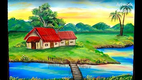 Easy Village Scene Painting : Today i will be paint village scenery ...