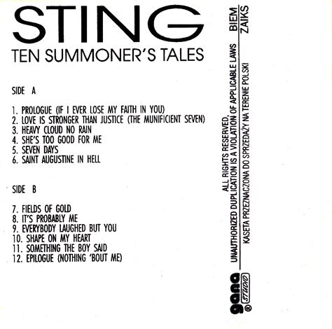 Okładki CD, kaset i winyli: Sting - Ten Summoner's Tales (Takt Music ...