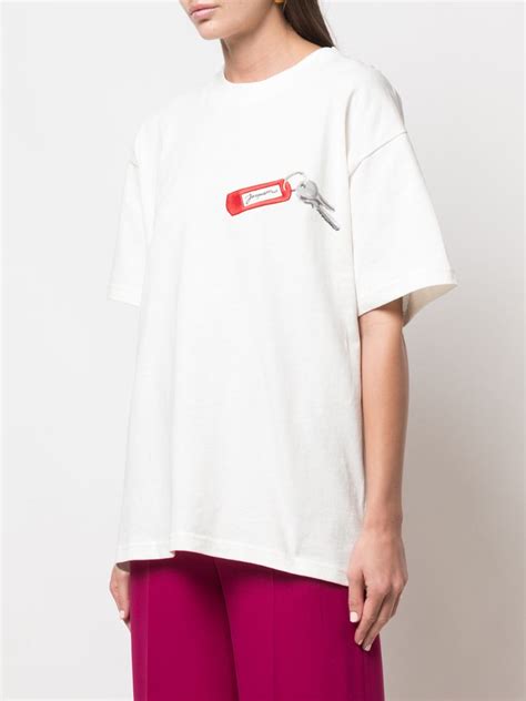 Jacquemus Over Logo Print Cotton Jersey T-Shirt In White | ModeSens