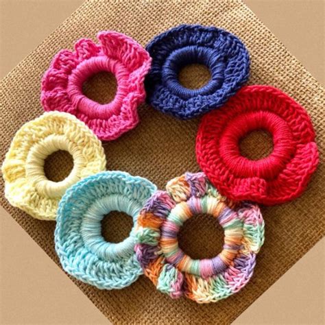 set of five handmade Crochet Hair scrunchies - directcreate.com