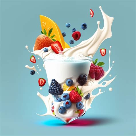 Premium Photo | A splash of milk with a fruit and a splash of milk.