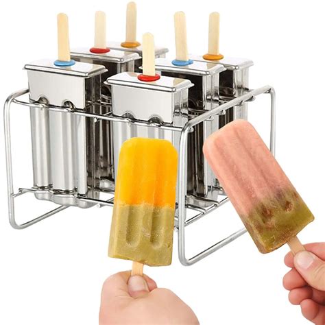 Frozen Stainless Steel Popsicle Molds Ice Cream Stick Holder 6 Molds ...