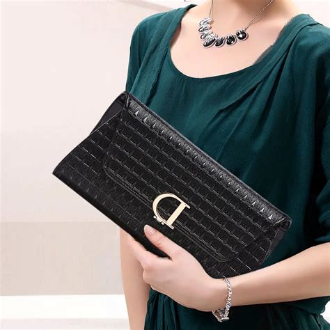 2016 Luxury Genuine Leather Clutches Women Crocodile Pattern Gold ...