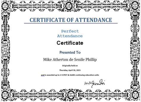 Outstanding Attendance Certificate Template