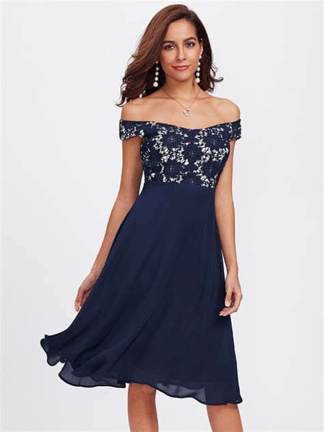 SHEIN Guipure Lace Bodice Off Shoulder Dress | Prom dresses short ...