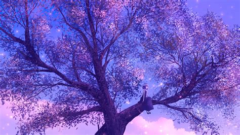 1920x1080 Anime Girl Sitting On Purple Big Tree 4k Laptop Full HD 1080P ...