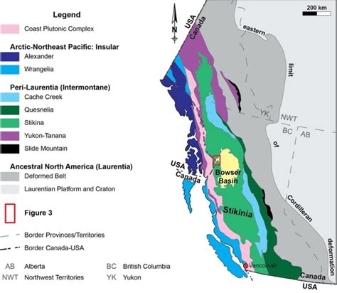 Simplified geological map of the Canadian Cordillera [8,9]. | Download ...