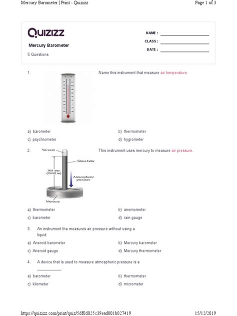 Mercury Barometer | PDF