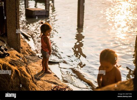 Local children swim in the Mekong River, 4000 islands, Laos, Asia Stock ...