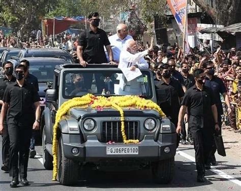 PM Modi Takes A Mahindra Thar Convertible Out For Rally In Ahmedabad