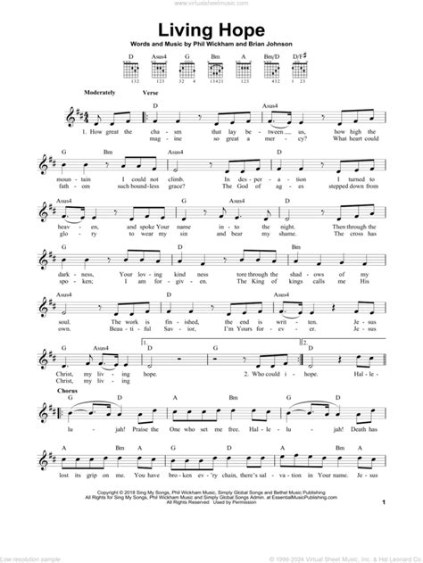 Living Hope sheet music for guitar solo (chords) (PDF)