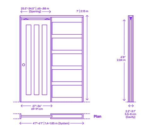 Pocket Door - Single, Solid, Vertical, 3 Panels Dimensions & Drawings ...