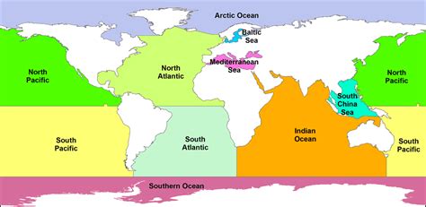 Map of the Oceans: Atlantic, Pacific, Indian, Arctic, Southern