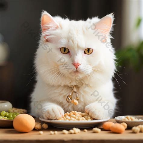 A White Cute Cat Eating Food Photo | JPG Free Download - Pikbest