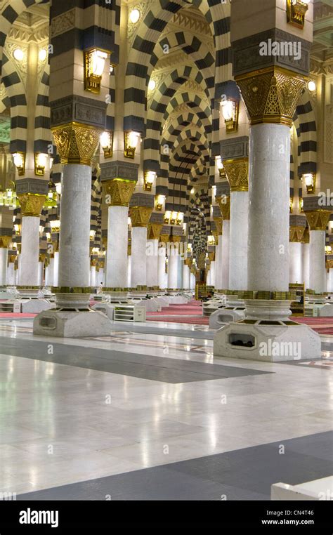 Interior of Masjid (mosque) Nabawi in Al Madinah, Saudi Arabia. Nabawi ...