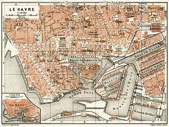 Historical map prints of Le Havre in France for sale and download. Map ...