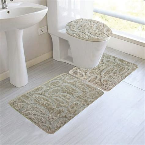 Margaret 3-Piece Oversized Bathroom Rug Set, Oval Design, Beige ...