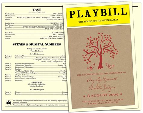 Playbill-inspired wedding program for a theatrical couple. Flower ...