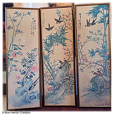 Vintage Peacock Oriental Panels 3 Screens Wall Art, EACH Panel 13.25x39 ...