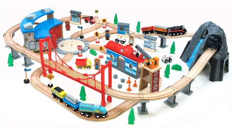 Buy Maxim Enterprise 100 pc ain Wooden Train Set with Roundhouse for ...