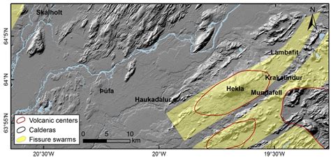 Map of Hekla Volcano and surrounding regions. Data sources, see Figure ...