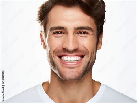 a closeup photo portrait of a handsome man smiling with clean teeth ...