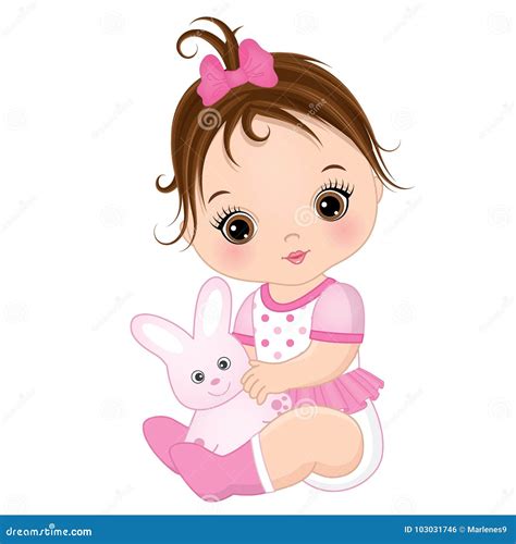 Vector Cute Baby Girl with Toy Bunny Stock Vector - Illustration of ...