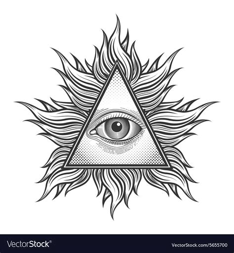 All seeing eye pyramid symbol in the engraving Vector Image