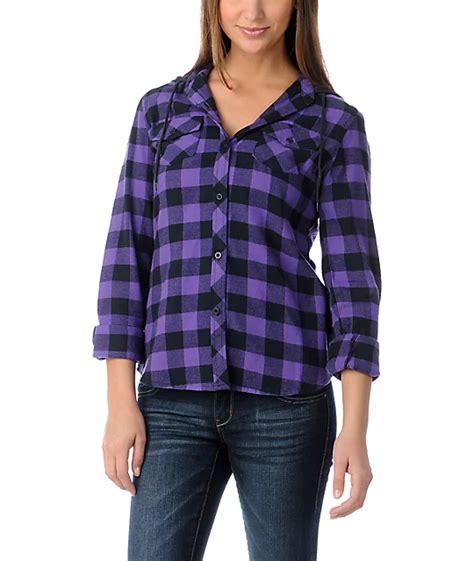 Empyre Conifer Purple Buffalo Plaid Hooded Flannel Shirt | Zumiez