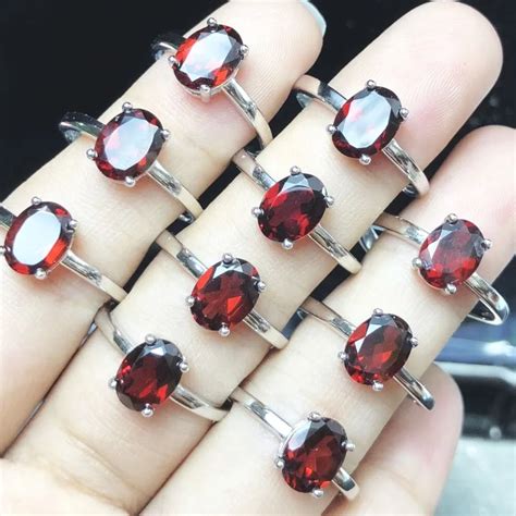 Natural Gems Red Garnet Rings For Women Wedding Band Fashion Jewelry ...