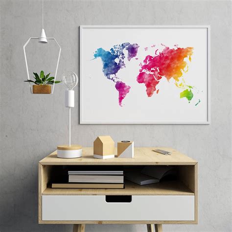 PRINTABLE // Rainbow World Map Rainbow Watercolor World Map, Colorful ...