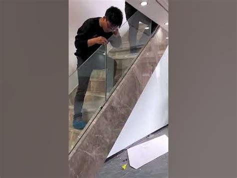 Installation process of glass stair handrail - YouTube