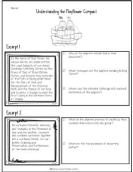 The Mayflower Compact: Primary Source Activity by Becky's Social ...