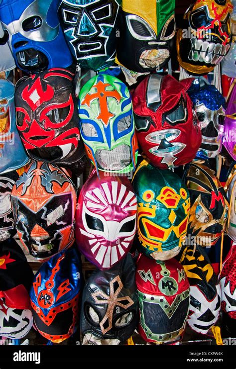 Lucha Libre masks for Mexican professional wrestling at Mercado San ...