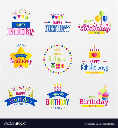 Happy birthday label design set Royalty Free Vector Image