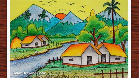 How to draw Easy Scenery of Sunrise in Hills, Step by step Drawing for ...