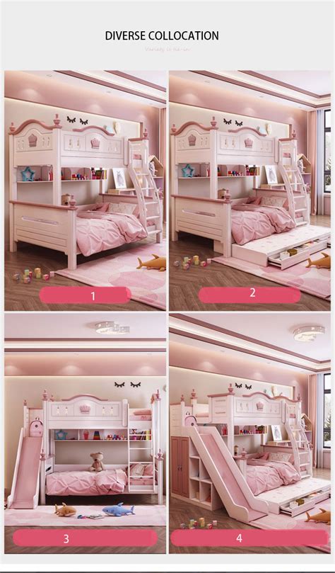 Children Bed Modern Pink Princess Bed Kids Bunk Beds Double Girls ...