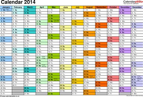 Calendar 2014 UK with bank holidays & Excel/PDF/Word templates