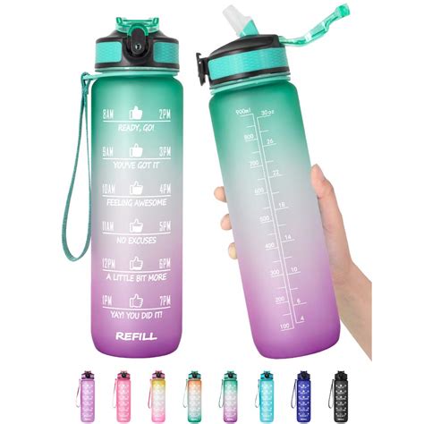 32 oz Motivational Water Bottle with Time Marker & Straw - BPA Free ...