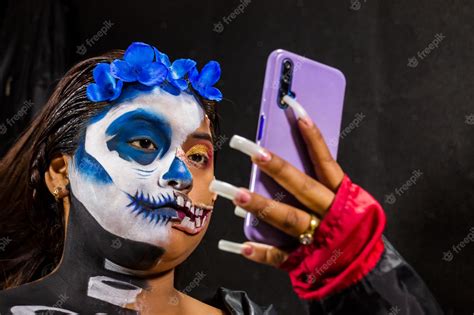 Premium Photo | Halloween costume and makeup portrait of calavera ...