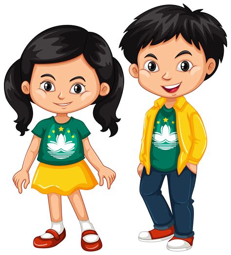 Happy boy and girl wearing shirt with flag of Macau 607329 Vector Art ...