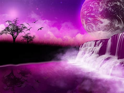 PINK PLANET, tree, planet, waterfall, sky, pink, HD wallpaper | Peakpx