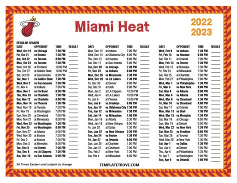 Printable 2022-2023 Miami Heat Schedule