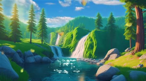 amazing mountain lake and waterfall panorama video animation, anime ...