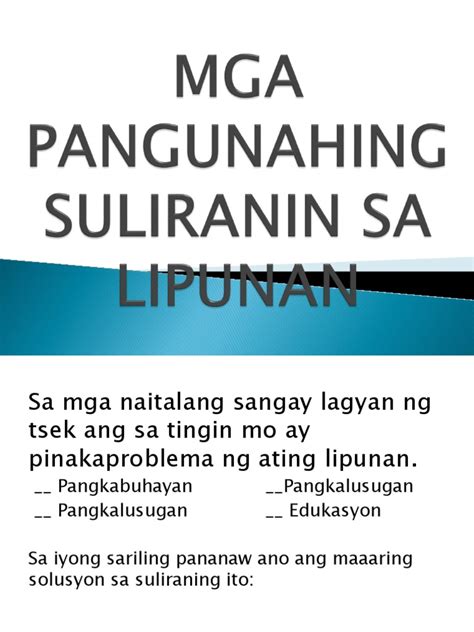 Mga Pangunahing Suliranin Sa Lipunan