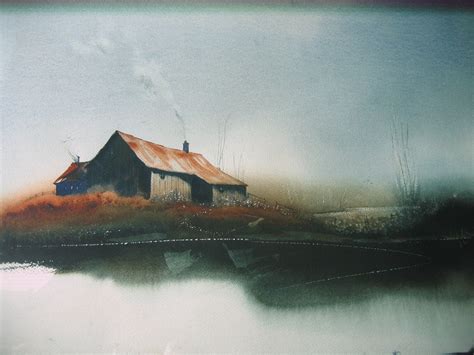 Contemporary Original Watercolor Art Painting Scene Old Farm House ...