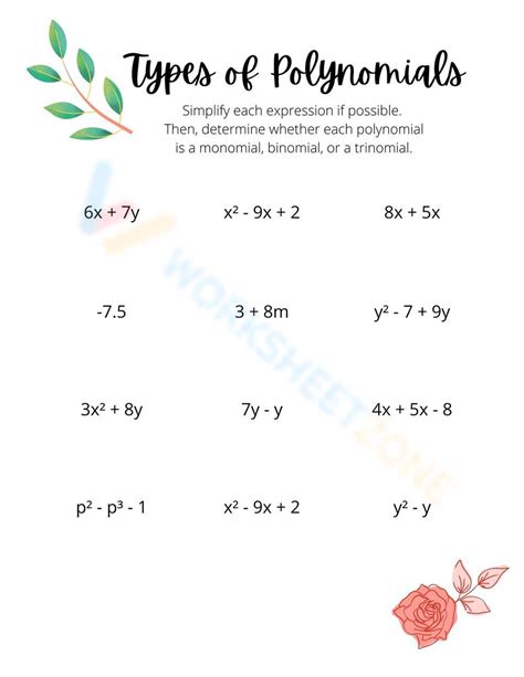 Types Of Polynomials Math Worksheet Worksheet - Worksheets Library