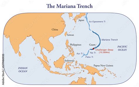 Map of the Mariana trench, deepest oceanic trench of earth Stock ...